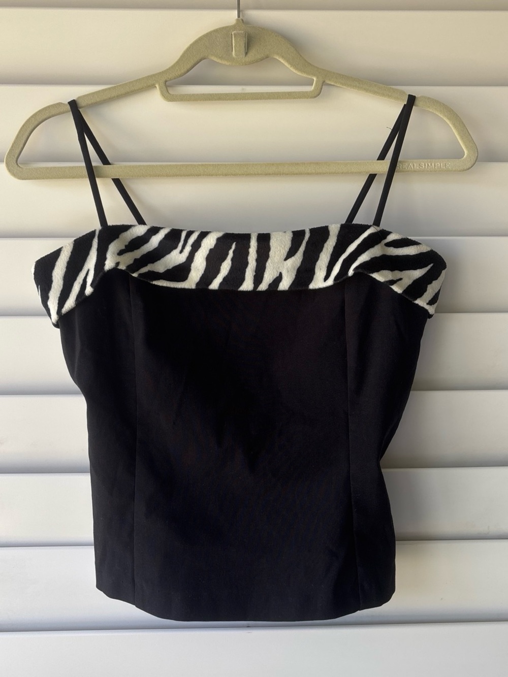 Vintage 90s Y2K Charlotte Russe Black Faux Fur Zebra Trim Edgy Glam Cami Size L
